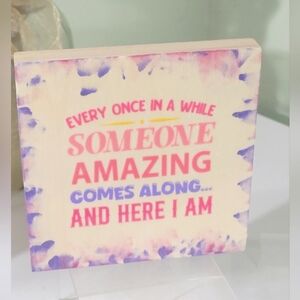 Handmade Wooden FUNNY Desk? Plaque Gift Colorful Design 5X5 Free Standing